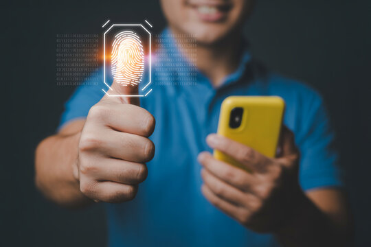 Fingerprint authentication on smartphone for secure access and data protection technology concept