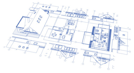 house architectural project sketch 3d illustration	
