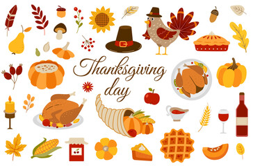 Thanksgiving day decorative design elements