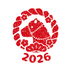 2026 new year greeting stamp illustration | year of horse