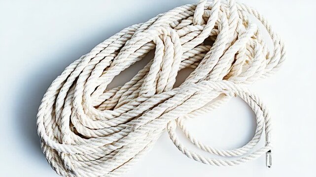 A detailed view of a rope texture on a white background, useful for decorative or industrial design purposes
