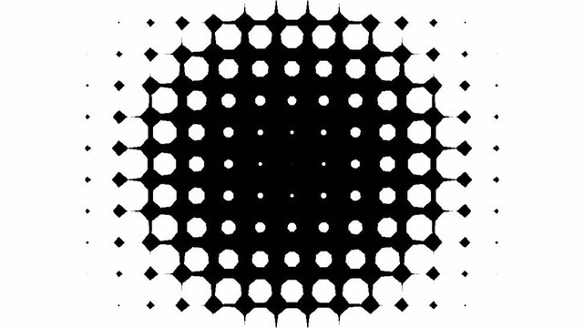 Abstract geometry radial wave octagonal halftone animation. Abstract octagonal Halftone for luma track matte mask transition. Background transparent alpha channel. 4k Video Animation