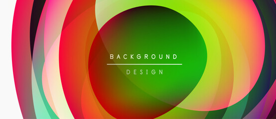 Abstract vibrant layers create flowing circular design. Colors blend, forming dynamic visual impact. Modern aesthetic.