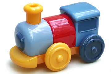 Fototapeta premium Vibrant red, blue, and yellow toy train designed to spark kids’ imagination and support preschool learning development.