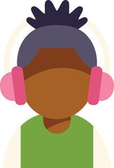 Faceless young man enjoying music with pink headphones, wearing a green shirt, embodying a sense of relaxation and auditory pleasure