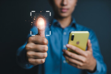 Fingerprint scan security authentication on mobile phone for secure access and data protection system