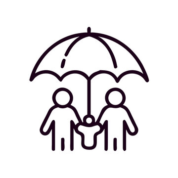Parents holding an umbrella over their child as a protective symbol  