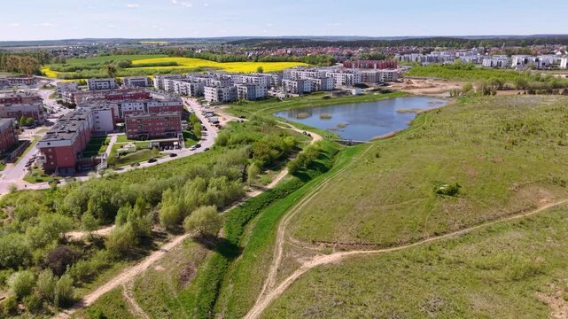 Beautiful residential area of Pruszcz Gdanski at spring time. Poland
