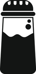 Simple black glyph icon of a half full salt shaker with domed lid, representing cooking and seasoning