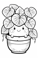 vector illustration of a happy plant, coloring page
