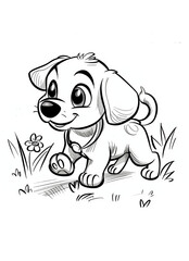 cartoon dog, coloring page for kids, cute puppy
