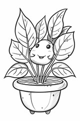 vector illustration of a happy plant, coloring page