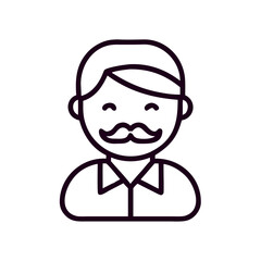 Man with mustache smiling in a simple line art style concept of icon  