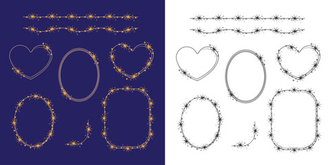 Luxe glittery holiday glare star frames. Brushes Template. Vector illustration.