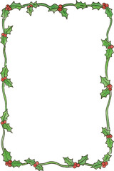 Fototapeta premium Christmas Holly Border – Green Leaves and Red Berries in Wavy Frame for Holiday Cards, Festive Invitations, and Seasonal Decorative Graphic Design