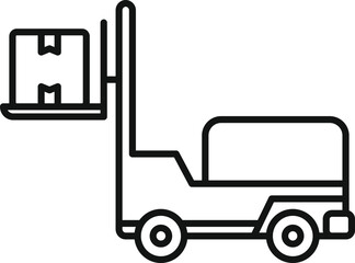 Forklift carrying box, simple icon representing warehouse operations, freight handling, and delivery services