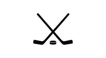 Crossed hockey sticks and puck silhouette symbol representing ice hockey sport and game play silhouette
