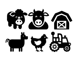 Illustration of farm animals and equipment
