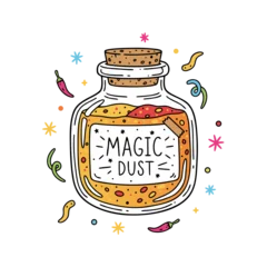 Magic dust spice jar with handwritten label and colorful decorations   © Guillotine