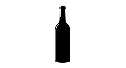Black wine bottle silhouette on white background for product advertising