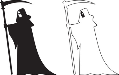 Hand made Grim reaper vector illustration a spooky death figure holding a scythe By illustrator