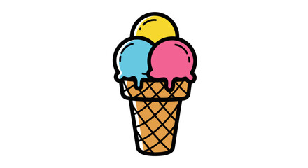 Colorful ice cream cone illustration on white background for design