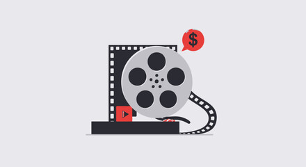 Film reel with dollar sign icon for movie industry concept design