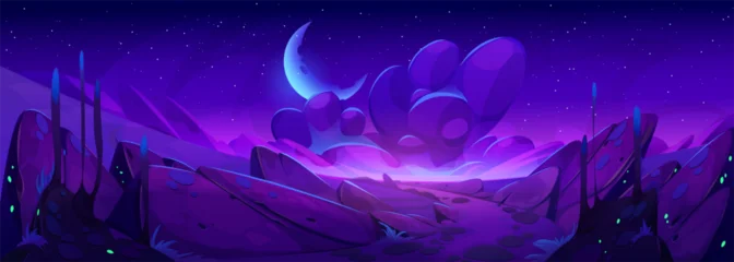 Selbstklebende Fototapeten Violett Alien space planet landscape with purple rocks  © Cahya