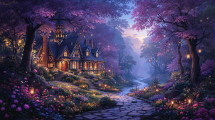 Unbelievable woodland illuminated by brilliant lights