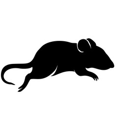 Black silhouette of a sleeping rat lying stretched out, representing rest, peace, and relaxation in minimalist vector art style.