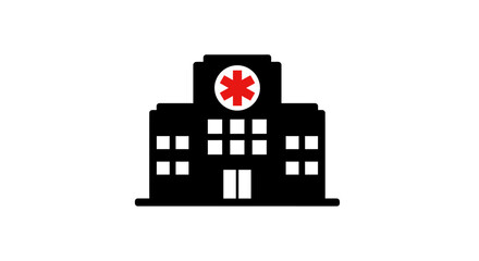 Obraz premium Hospital building silhouette with medical symbol on white background