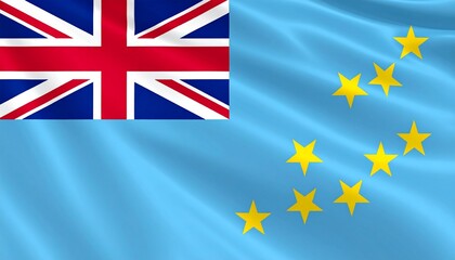 Tuvalu flag with Union Jack and nine yellow stars on light blue field representing island nation.