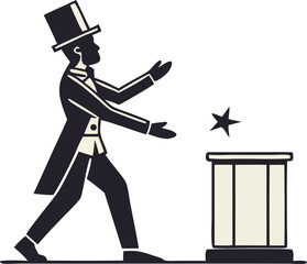 Intriguing magician performing a captivating star illusion, creating wonder and amazement with a classic theatrical show, evoking fantasy and dreams