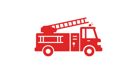 Red fire truck icon emergency vehicle with ladder and siren on white