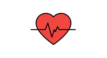 Red heart icon with ekg line for healthcare medical and wellness concepts
