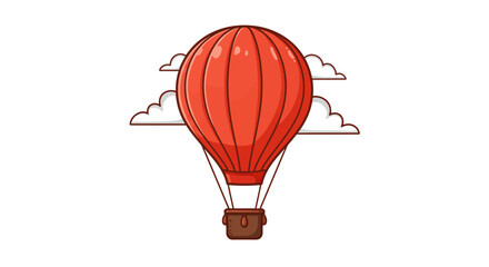 Red hot air balloon floating in the sky against clouds illustration