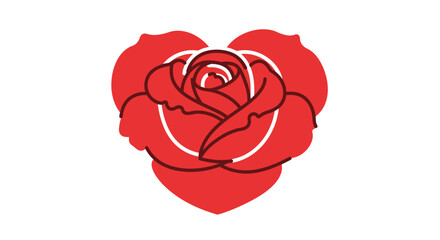 Red rose illustration with heart shape and white background