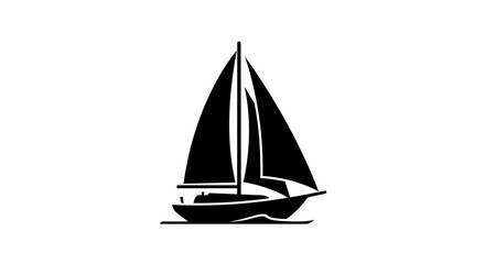 Silhouette of a sailboat against a bright white background for design usage