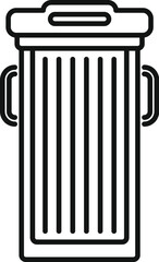 Simple line drawing of a public trash receptacle, featuring handles and a lid, designed for waste disposal in outdoor settings