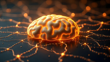 Alpha wave A highly detailed neural network illustration, golden alpha brainwave currents connecting nodes in a web-like pattern, all lines and nodes softly(3)