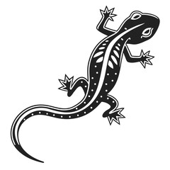 Stylized black and white lizard illustration with tribal patterns