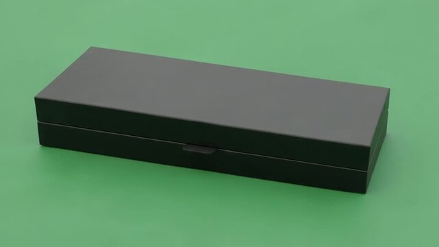 Elegant Black Box on Green Background - A Minimalist Still Life.