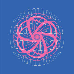 Neon Blue and Pink of Abstract Shape in Twisted Motion with white Encrypted Digital Number of 'Void'