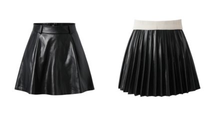 Two black leather-look skirts, one a-line, one pleated