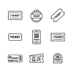 Obraz premium Comprehensive Set of Black and White Line Art Icons for Tickets, Entry Passes, and Admission Stubs. Generated image