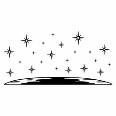 Vector art of minimalist star constellation over horizon line art, perfect for spacethemed designs, night sky illustrations