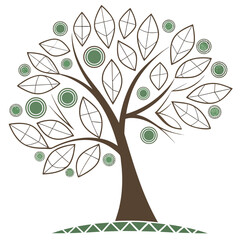 Vector art of stylized tree with leaves and fruit, representing nature, growth, and organic elements in a simple and modern design