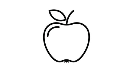 Simple outline of an apple with a leaf and stem minimalist icon fruit food health concept graphic silhouette