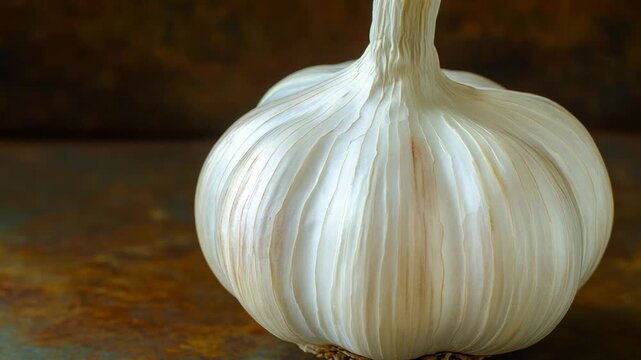 selective focus garlic on wooden table