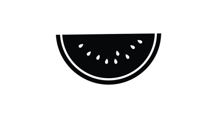 Simple black and white silhouette of a slice of watermelon with seeds for a refreshing summer vibe silhouette